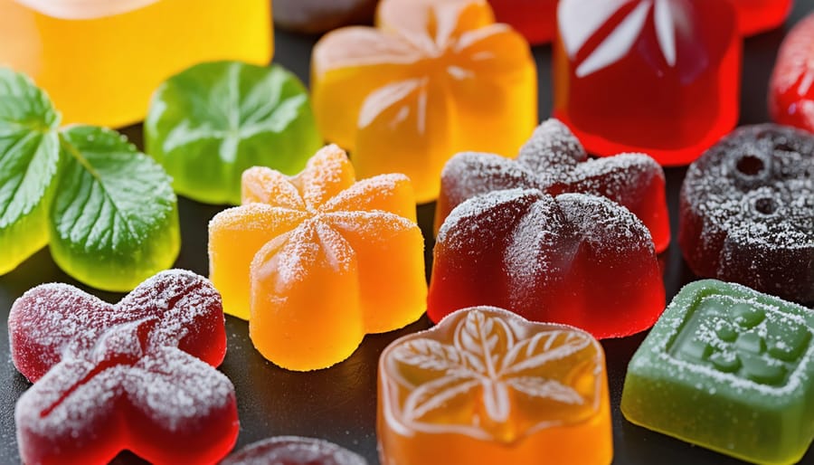 A colorful array of homemade CBD-infused gummies with different shapes and flavors