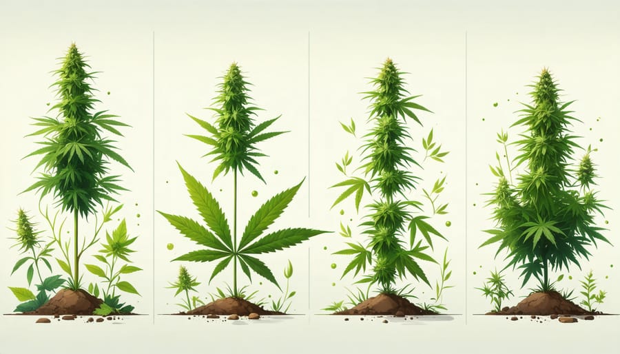 Diagram depicting stages of organic cannabis growth from seed to flower