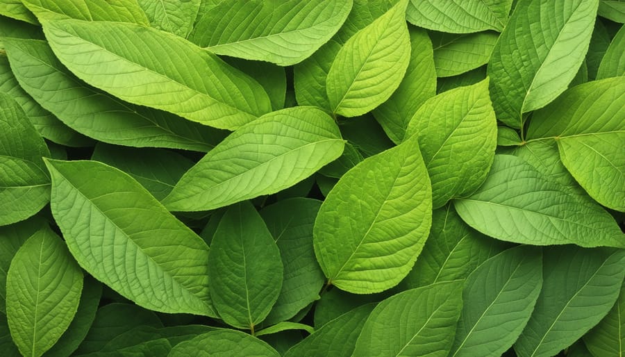 Harvested kratom leaves on a drying rack